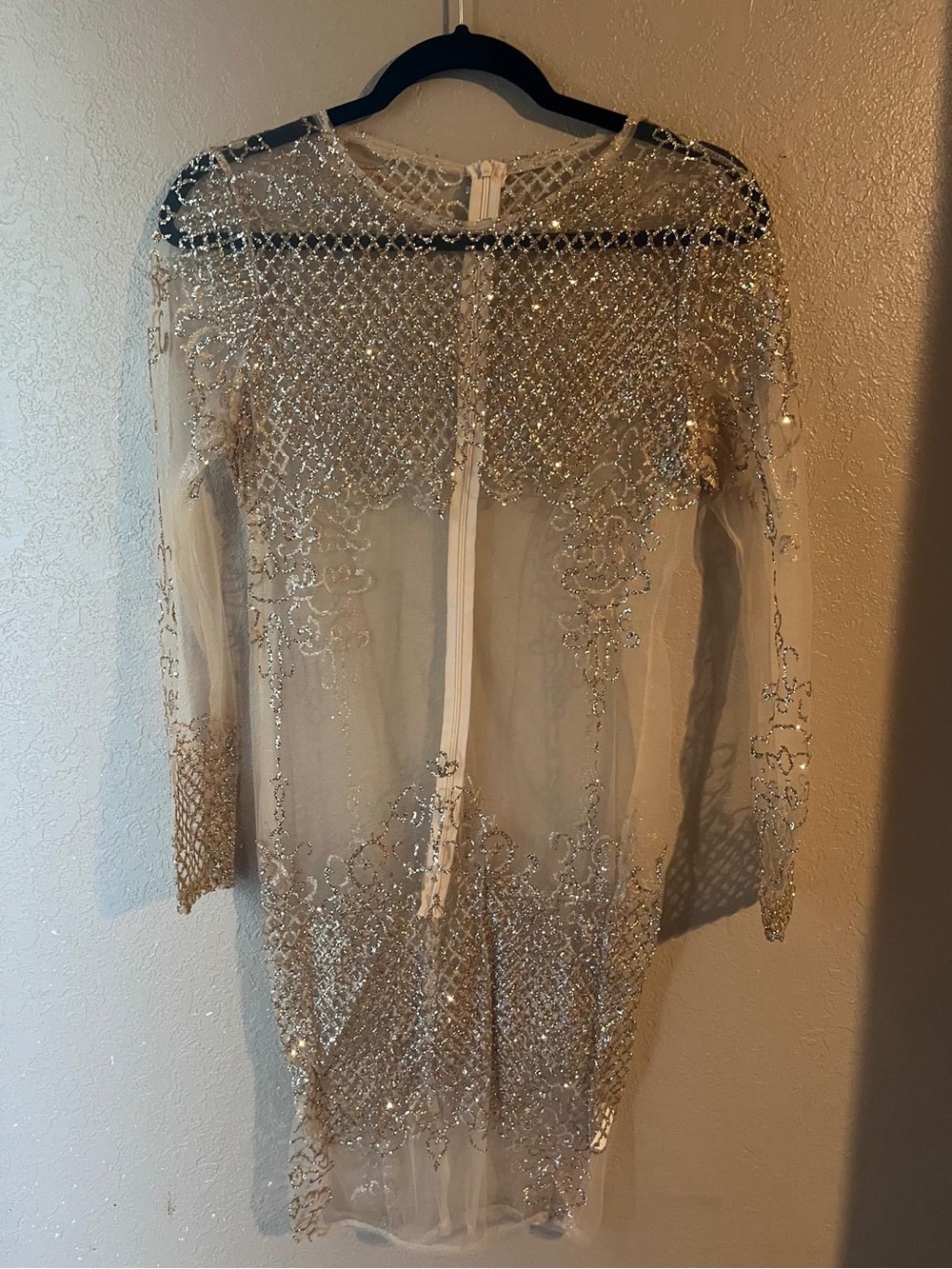 Sheer Beaded Embellished Dress in Champagne